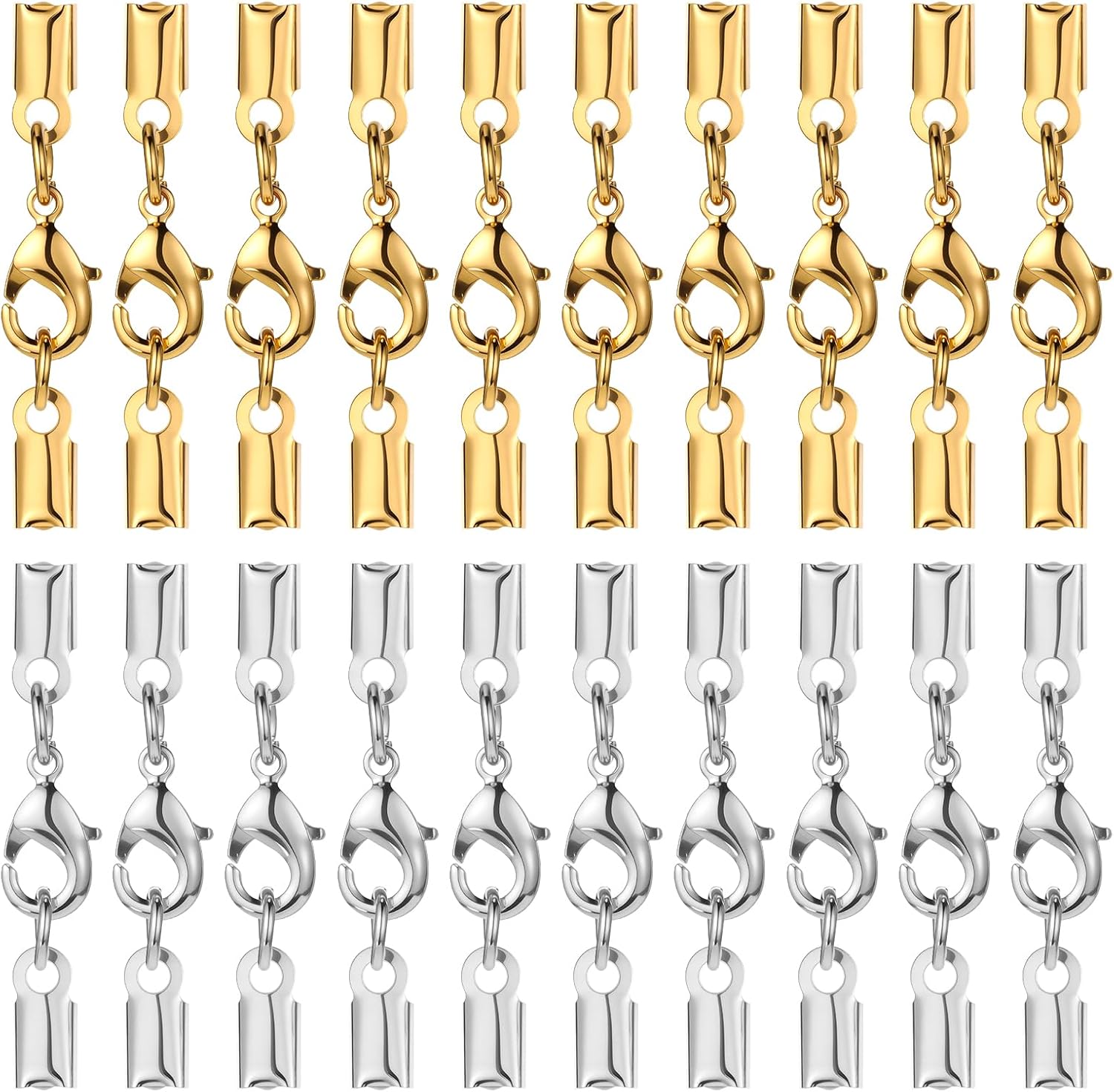 20 Pieces Fold Over Cord Ends Cord Crimp Tips, Copper Jewelry Connector Clasp Caps for Leather Cords, Ribbon, DIY Bracelets Necklace Jewelry Making, 3.5 x 9 mm/ 0.14 x 0.35 Inch (2 Colors)