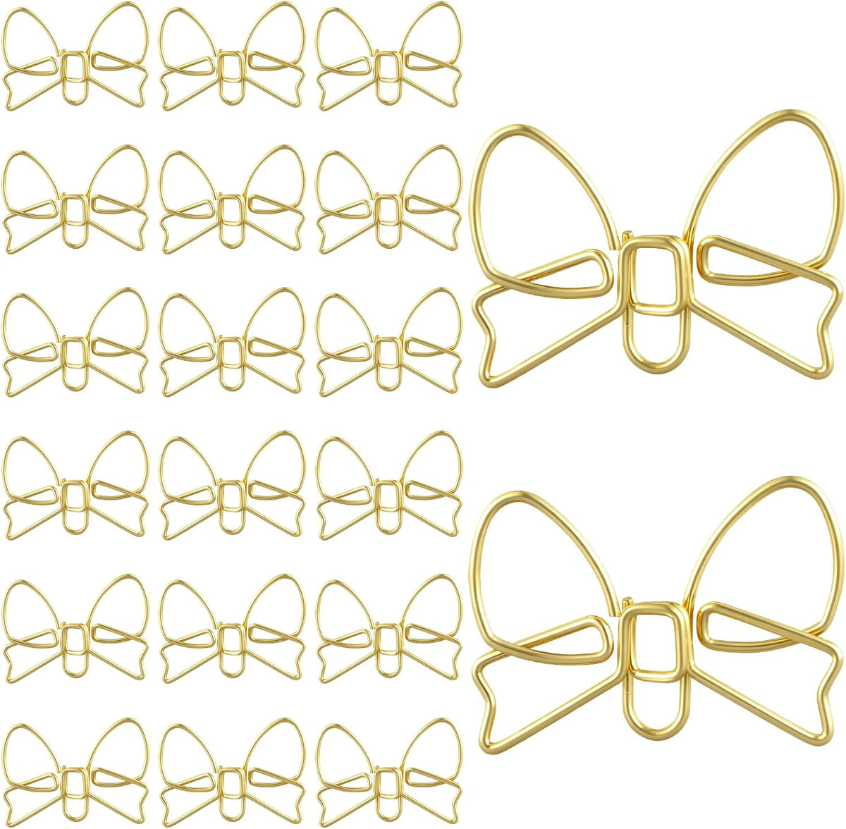 20 Pcs Mini Bow Shape Paper Clips, Gold Paperclips Cute Paper Clips Decorative Bowknot Paperclips Metal Bookmarks Funny Planner Clip Desk Accessories for School Office Supplies Home Document