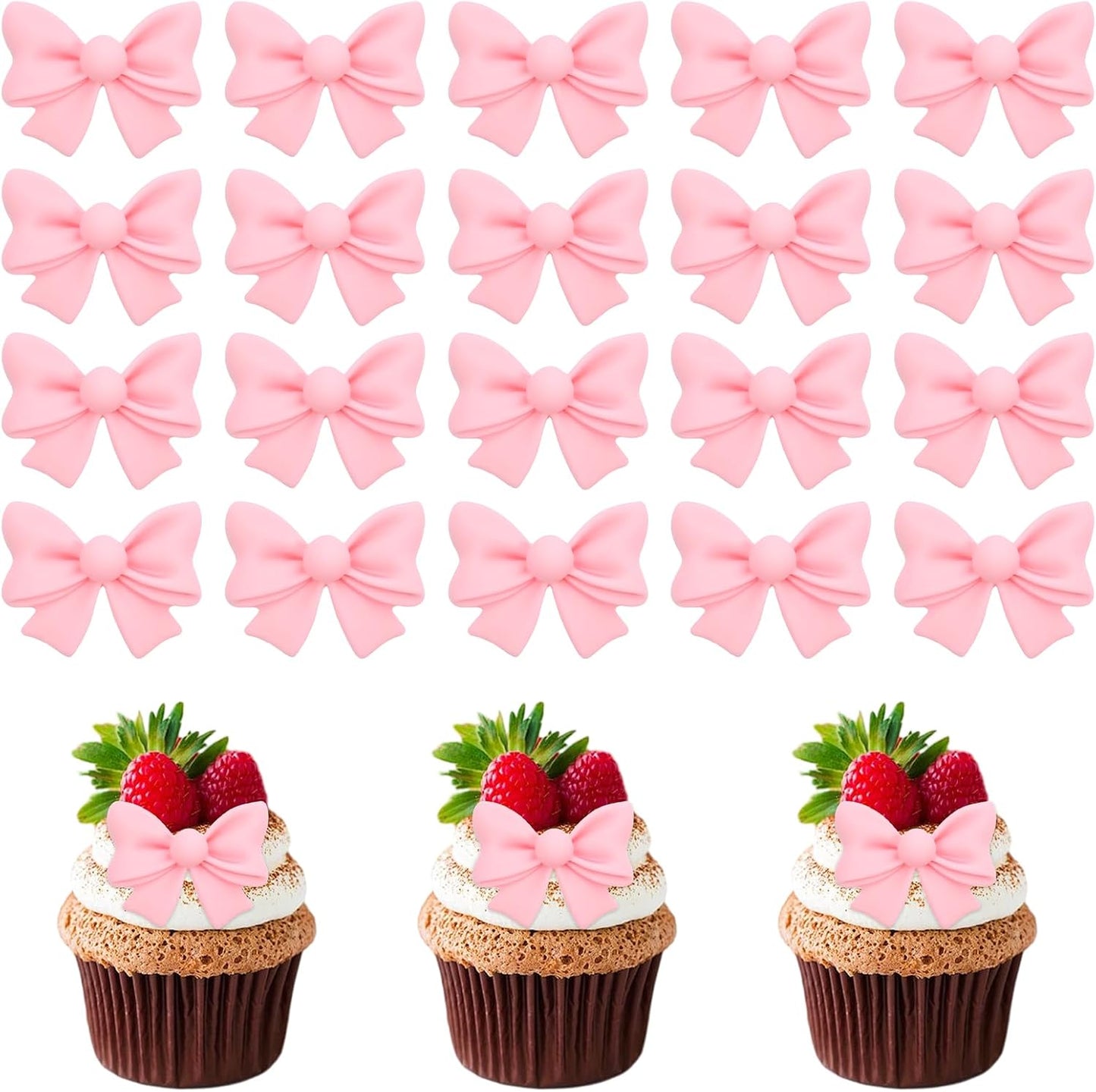 20 Pcs Pink Bow Cupcake Decorations, Resin Bowknot Cake Toppers Birthday Engagement Theme Party Decoration for DIY Art Crafts, Wedding, Baby Shower, Party