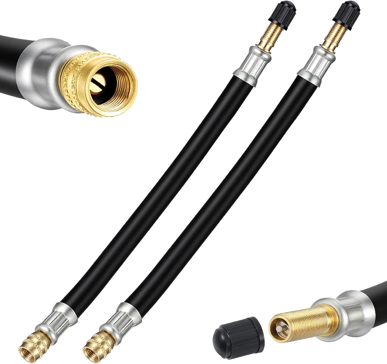2 Pcs Valve Stem Extension, 8.25 Inch Tire Rubber Valve Extension Tube Extender Flexible Portable Universal Brass Air Inflation Hose Extensions Adapter for Car, Truck, Motorcycle, Bike, Scooter