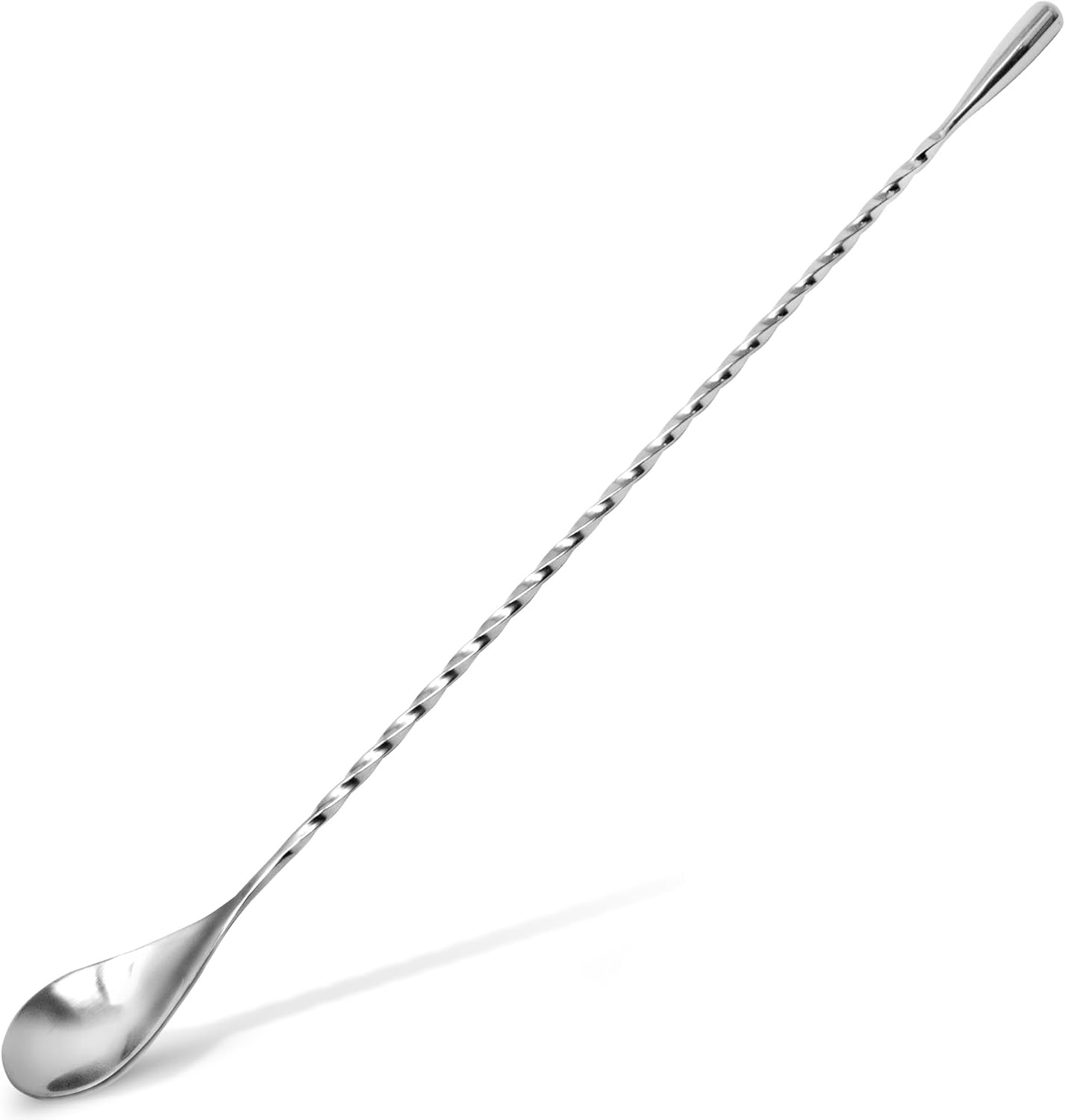 Zulay Premium 12 Inch Stainless Steel Cocktail Spoon - Long Attractive Spiral Design for Layering Drinks - Bar Spoon & Cocktail Mixing Spoon for Cocktail Shakers, Tall Cups & Pitchers (Silver)