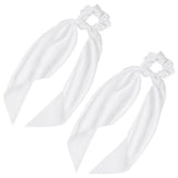2 Pcs Knotted Bow Satin Hair Scrunchie Hair Scarf with Tail Hair Scrunchies Elastic Hair Scarf Ponytail Holder for Women and Girls (White)