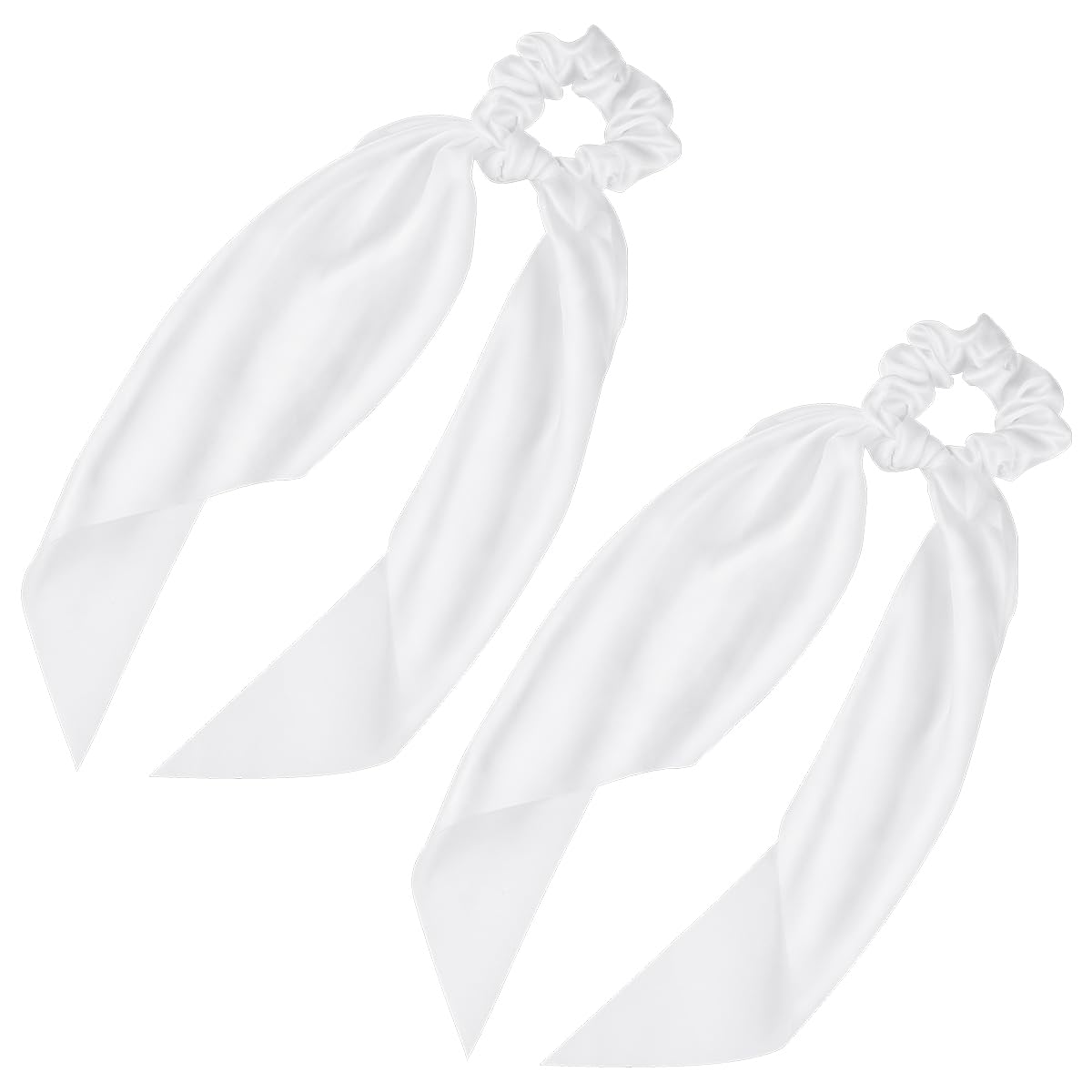 2 Pcs Knotted Bow Satin Hair Scrunchie Hair Scarf with Tail Hair Scrunchies Elastic Hair Scarf Ponytail Holder for Women and Girls (White)