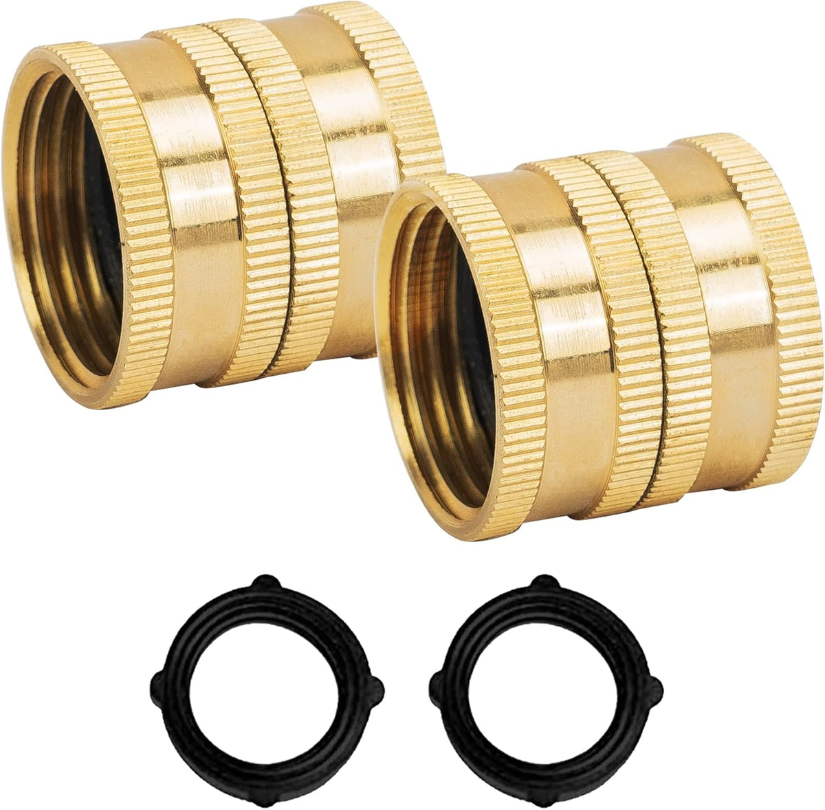 Garden Hose Adapter, 3/4 Inch Solid Brass Hose Connectors, 2 Pack Hose Connector with 2 Extra Washers (Female to Female)