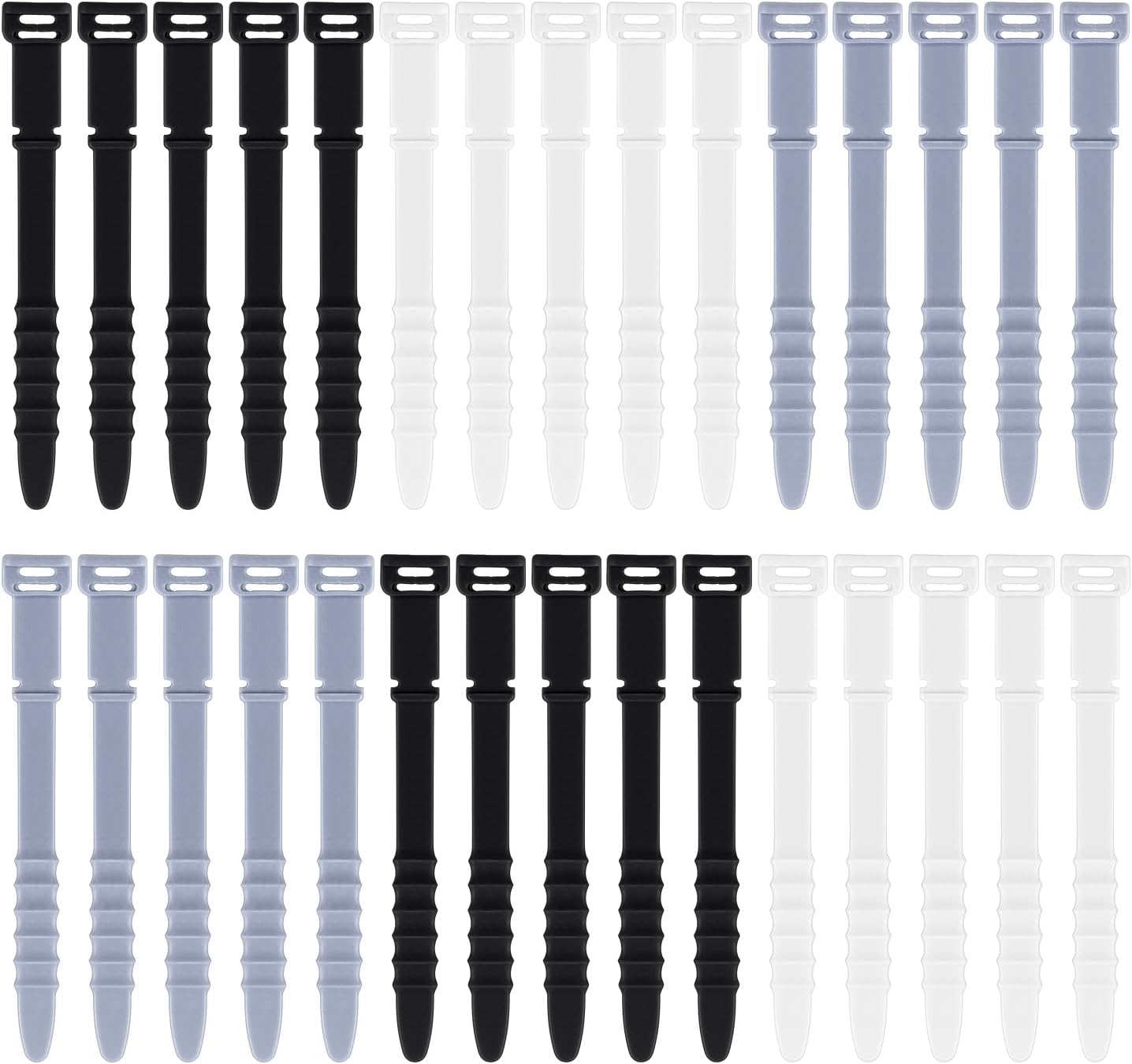30Pcs Silicone Zip Ties Rubber Cable Ties 4.5 inch Reusable Zip Ties Elastic Cable Organizer for Wire Management (Grey, White, Black)