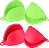 2 Pairs Mini Oven Gloves, Silicone Oven Mitts Heat Resistant, Silicone Potholders Cooking Pinch for Kitchen Cooking & Baking (Red and Green)