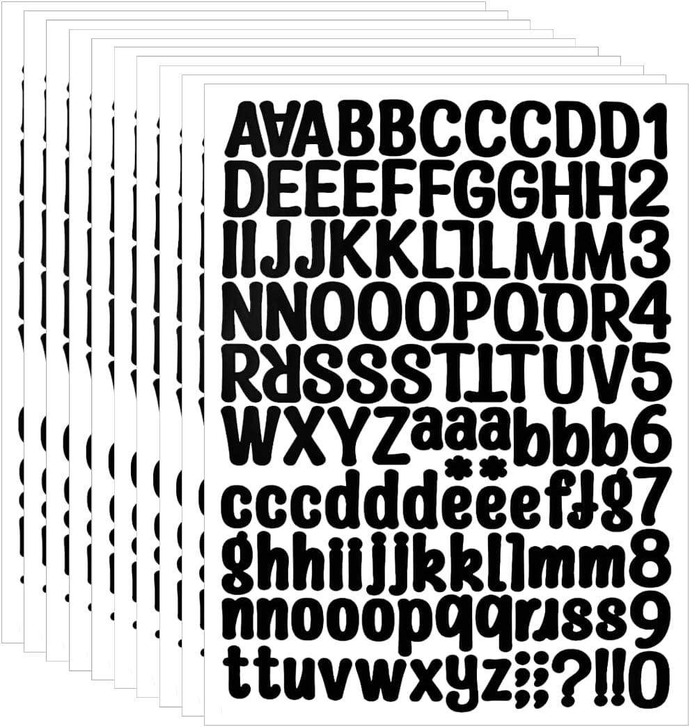 1260 Pieces 10 Sheets A4 Vinyl Letter Sticker, Self Adhesive Letters Numbers Mailbox Numbers Sticker for Signs, Window, Mailbox, Door (Black,1 Inch)