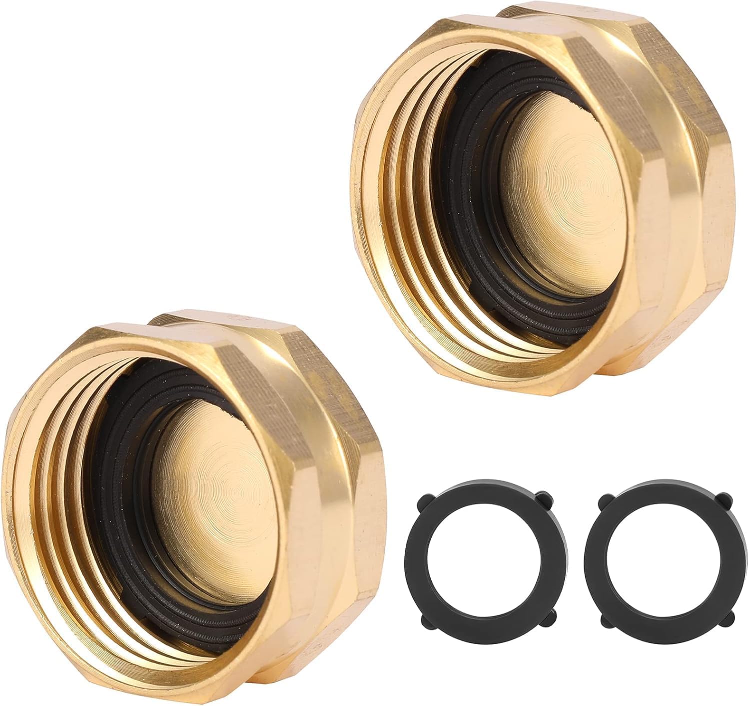 2 Pack Garden Hose End Caps with Washers, Brass Spigot Cap, 3/4" Female End Cap