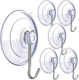 Suction Cup Hooks,6 PCS Clear Suction Cup for Glass Window Decor Shower Bathroom Glass Window Shower Kitchen, Reusable PVC Cups with Removable Stainless Hooks, Assorted (6)