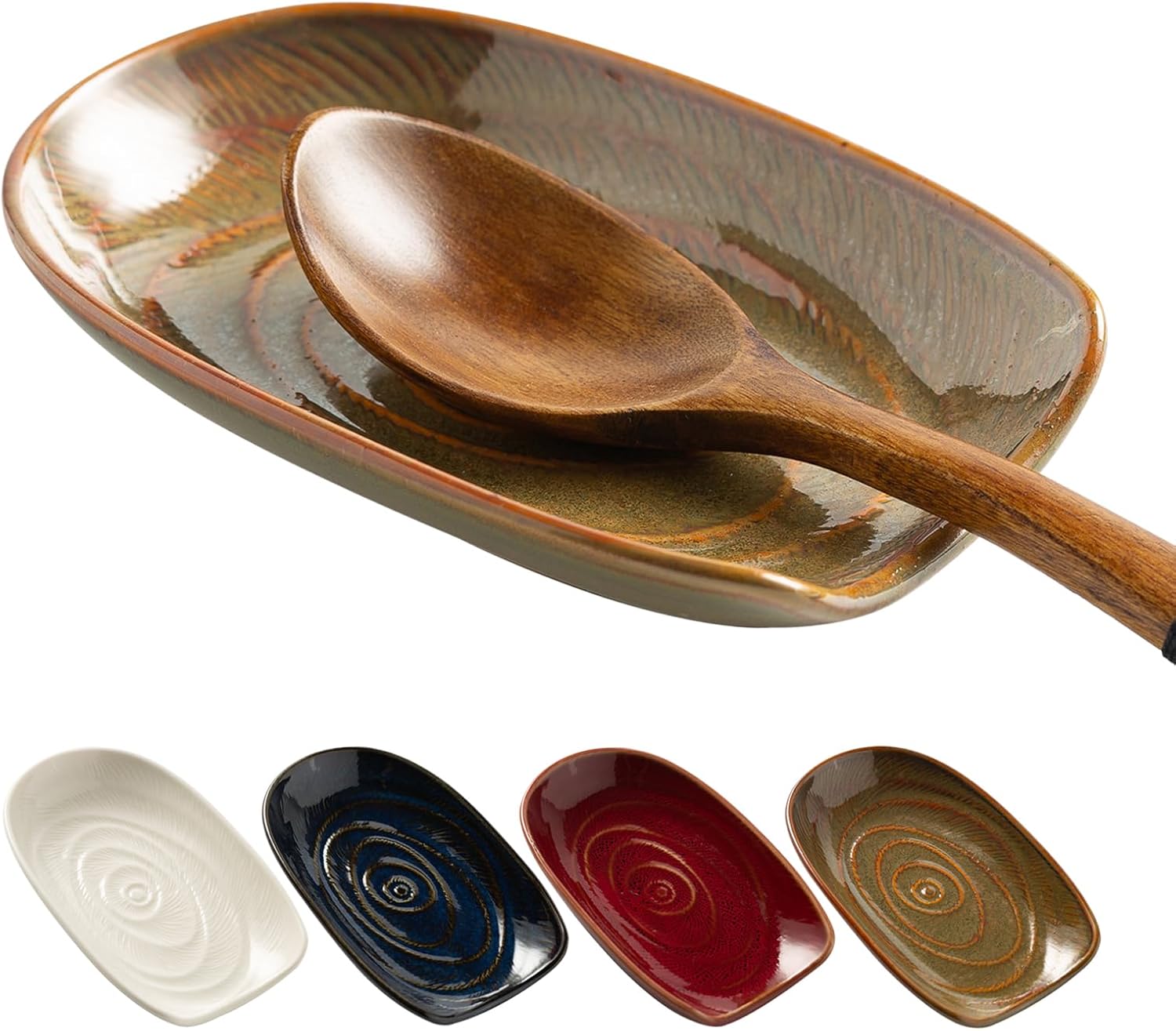 Ceremic Spoon Rest for Stove Top, Spoon Holder for Kitchen Counter, Coffee Spoon Rest, Cooking Utensil Rest for Ladles, Kitchen Decor, Housewarming Gifts, 1 pack (brown)