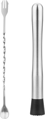 Muddler for Cocktails, 10" Muddler and Long Handle Bar Cocktail Mixing Spoon, Stainless Steel Stirrer, Bar Accessories Tools for Mojitos Fruit Drinks