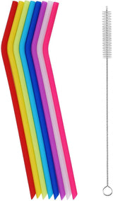 8 Pack Reusable Regular Size Silicone Drinking Straws with 1 Cleaning Brushes, Extra long Flexible Coffee Drinking Standard Size Straws for 20oz and 30oz Tumblers and Mason Jars