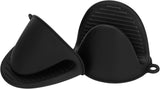Silicone Oven Mitts Pot Holders Sets for Kitchen Heat Resistant Small Kitchen Mittens Rubber Air Fryer Mitts Mini Pot Pinch Grip for Cooking and Baking 1 Pair (Black)