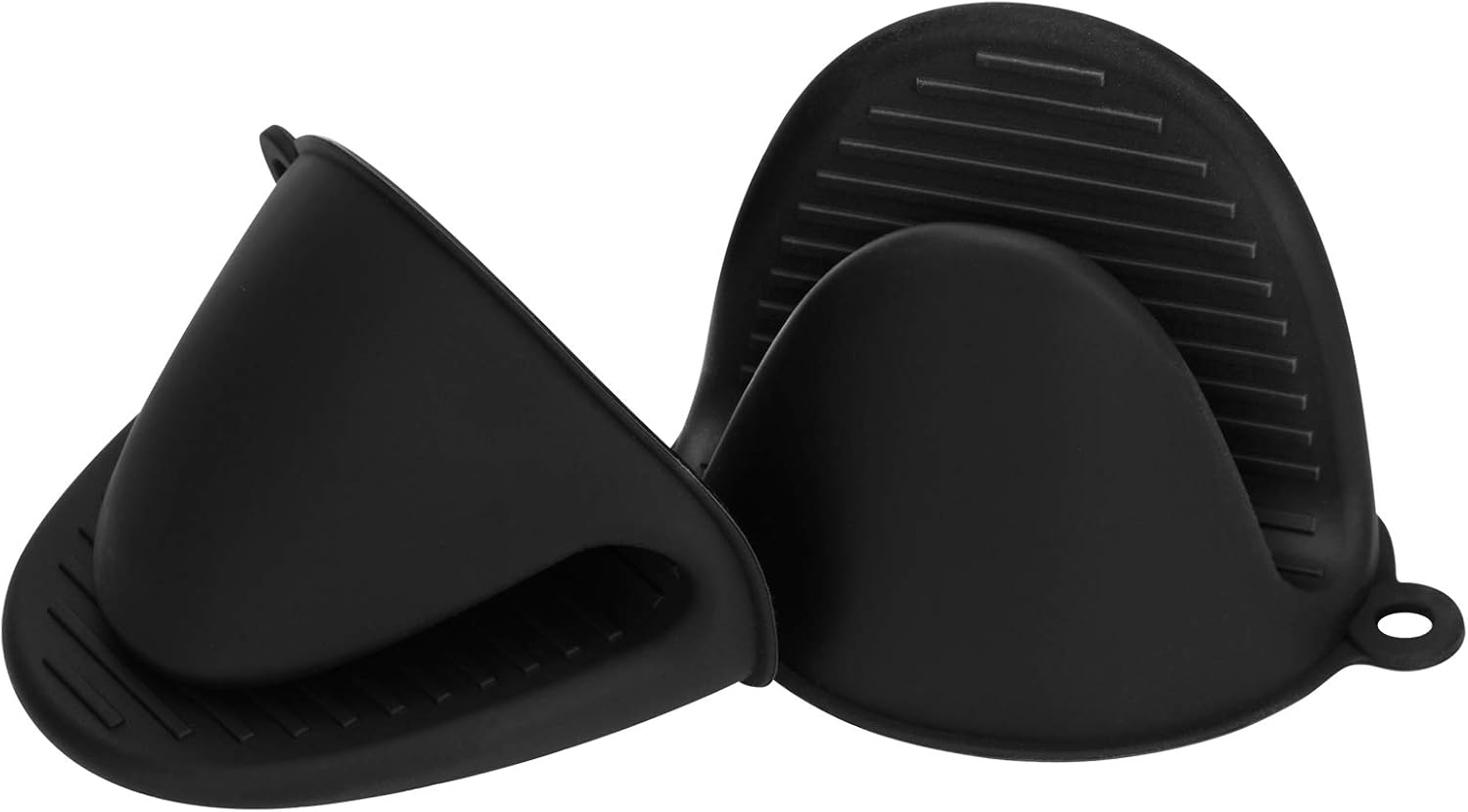 Silicone Oven Mitts Pot Holders Sets for Kitchen Heat Resistant Small Kitchen Mittens Rubber Air Fryer Mitts Mini Pot Pinch Grip for Cooking and Baking 1 Pair (Black)