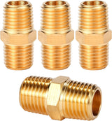 4 pcs Solid Brass Pipe Fitting, Hex Nipple, 1/4" x 1/4" NPT Male Pipe Adapter (O.D x O.D: 1/2'' x 1/2'')