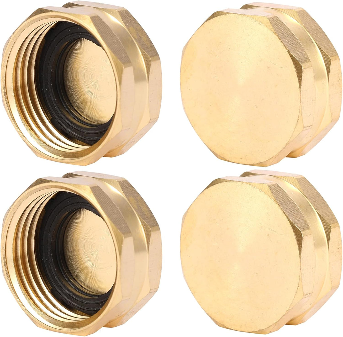 4 Pack Garden Hose End Caps with Washers, Brass Spigot Cap, 3/4" Female End Cap