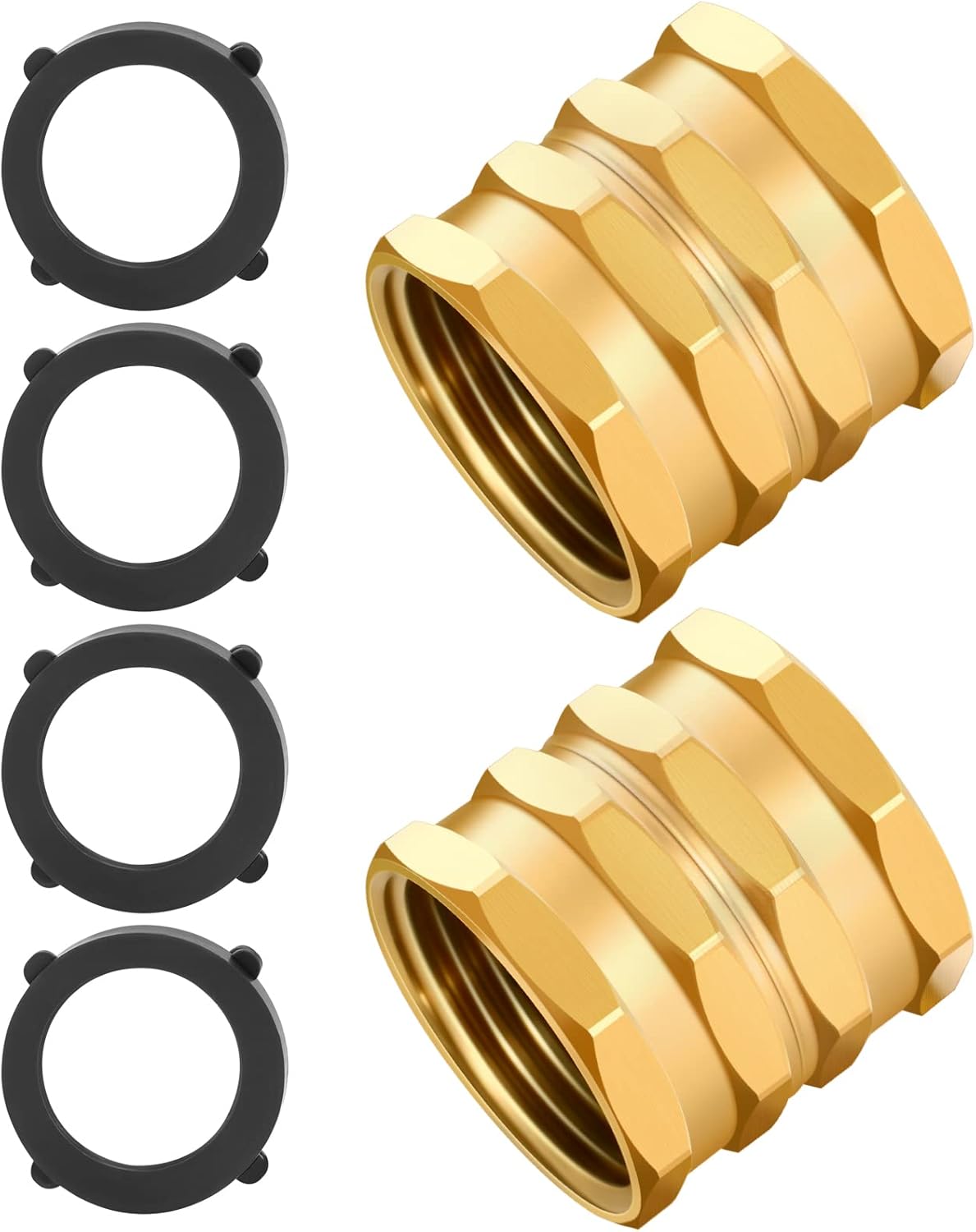 2 Pack Garden Hose Adapter,Brass Hose to Hose Swivel, 3/4-Inch Hose Connector with 4 Extra Washers(Female to Female), Double Female