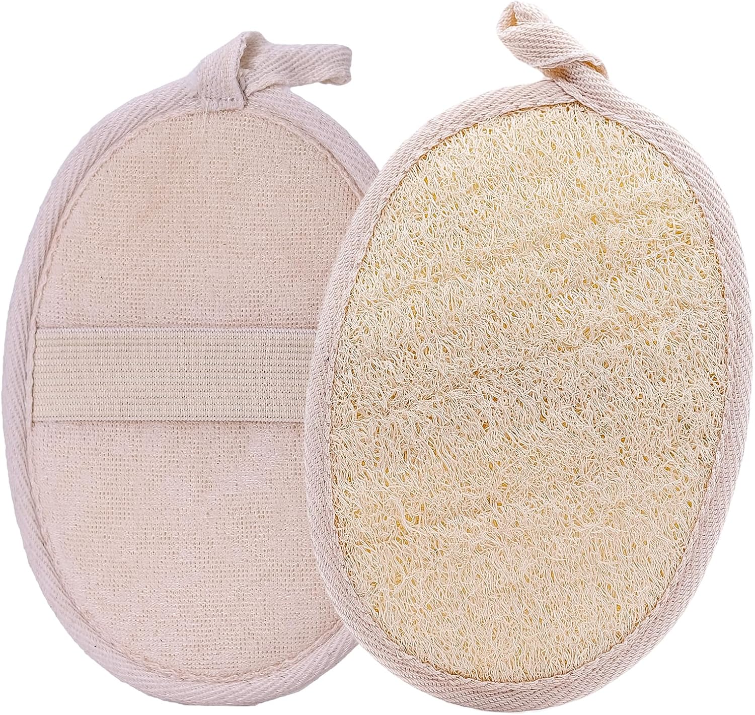 Natural Loofah Exfoliating Body Scrubber - 2 Pcs Bath Shower Exfoliator Sponge Pads for Women Egyption Loofah for Hand, Face and Body (7.1 * 5.1 in).