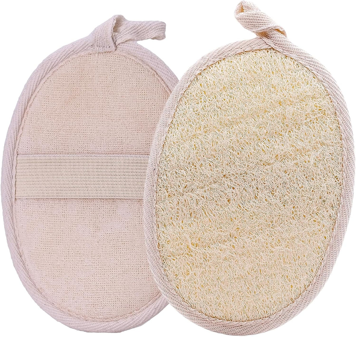 Natural Loofah Exfoliating Body Scrubber - 2 Pcs Bath Shower Exfoliator Sponge Pads for Women Egyption Loofah for Hand, Face and Body (7.1 * 5.1 in).
