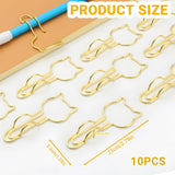 10-Pack Metal Pen Clips - Cute Cat Shaped Gold Paperclip Pen Holder for Notebooks and Papers - Metal Pen Clip Holder and Pen Holder Clip - School Office Supplies