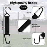Carabiner Fence Hooks 3 Pcs Fence Hook for Tennis Baseball Bag, Nylon Safety Metal Buckle Hanging Hooks for Outdoor Sports Backpacks Water Bottles Camping Equipment