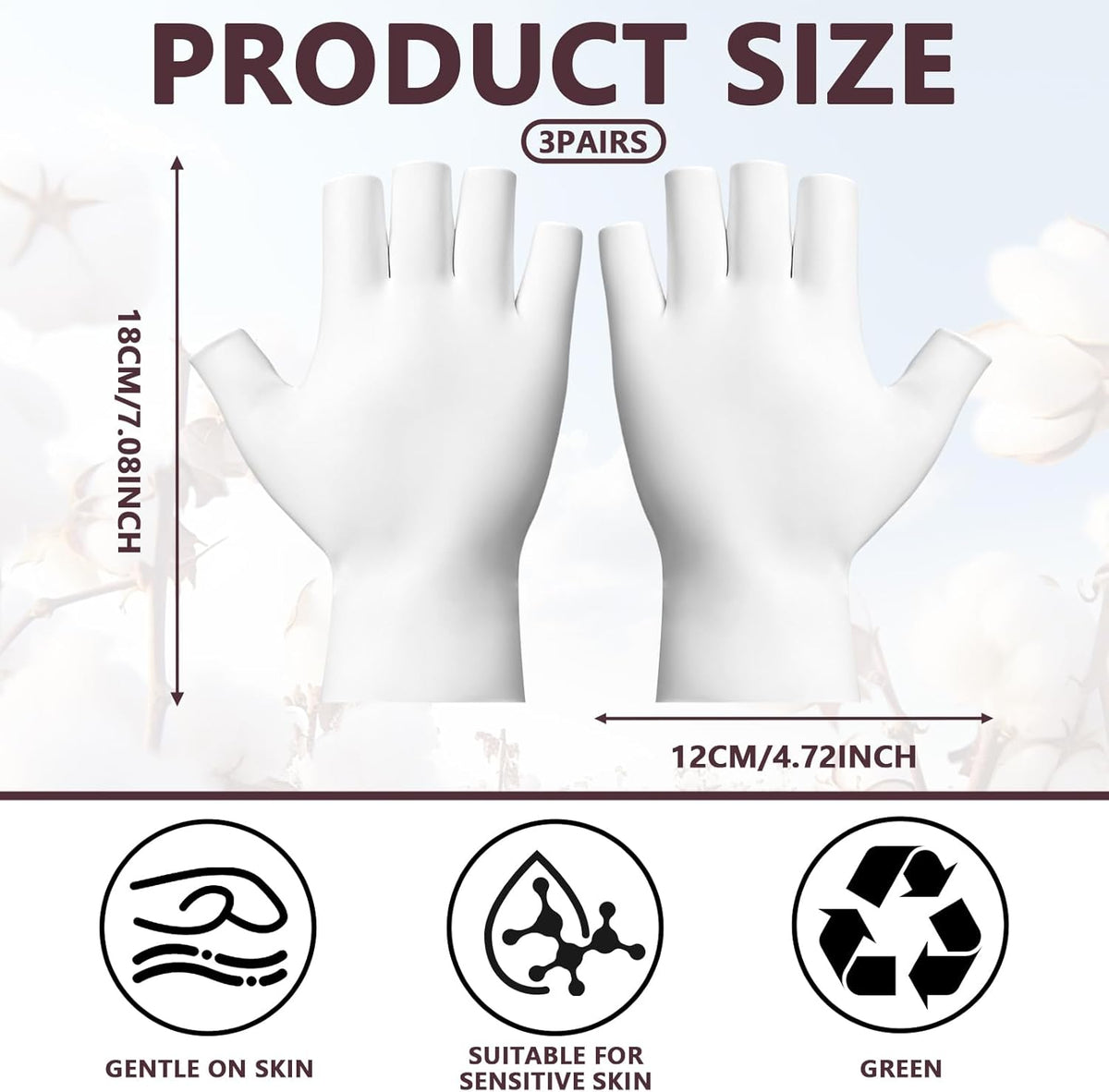 3 Pairs White Cotton Gloves - Fingerless Moisturizing Gloves - Eczema White Gloves for Dry Hands - Soft Sleep Glove for Eczema and Moisturizing Overnight - One Size Fits Most