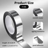 4 Rolls/110 Yard Metallic Mirror Tape - Silver 1/2'' Decorative Tapes - Self Adhesive Polyester Film Decor Tapes - DIY Graphic Art Tape - Wall Decor TV Frame Crafts Gift Box Wrapping