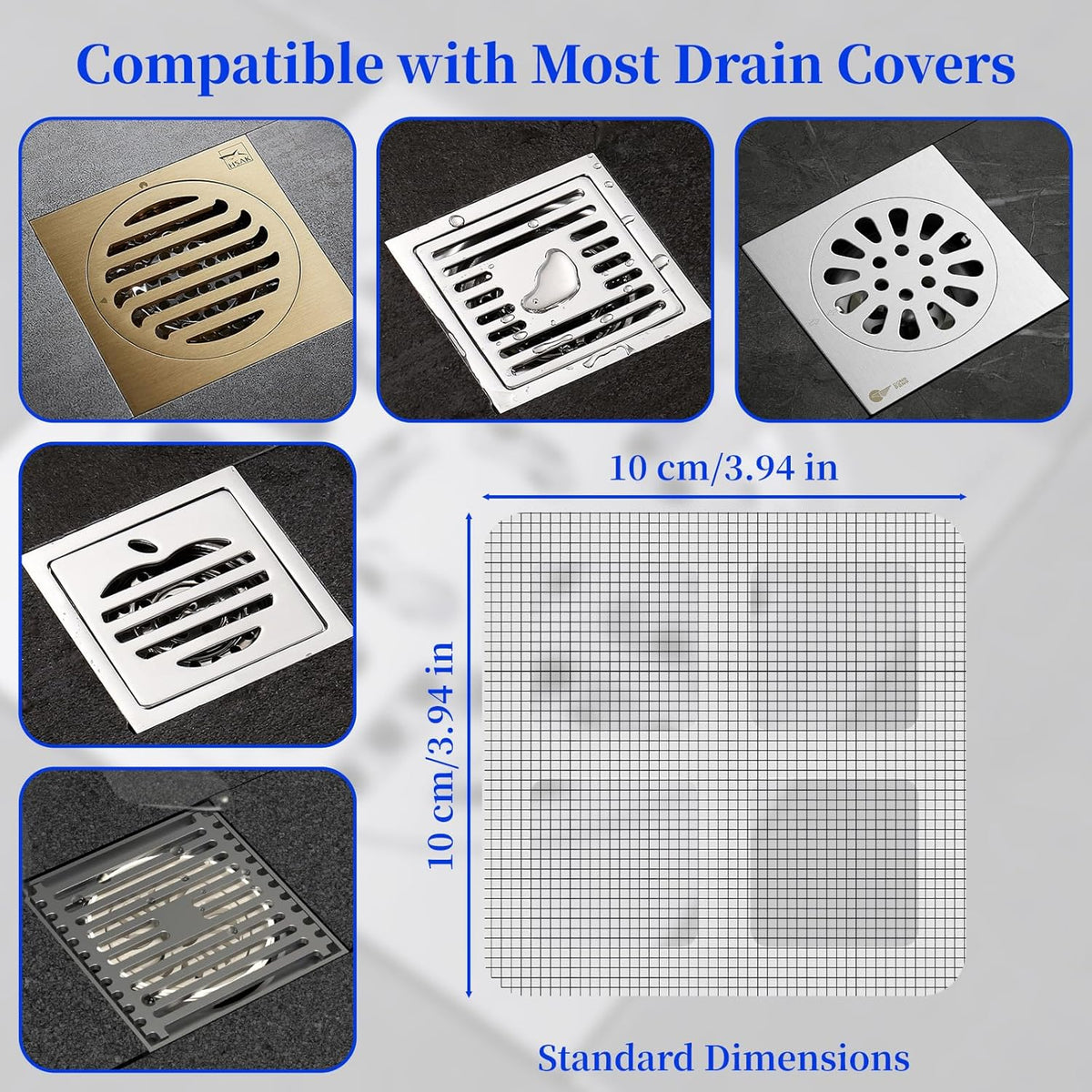 100PCS Disposable Shower Drain Hair Catcher - 4 Inch Hair Catcher Shower Drain - Drain Cover Mesh Stickers for Human & Pet Hair - Bathtub, Bathroom, Kitchen Sink, Laundry Floor Drain Filters Grey