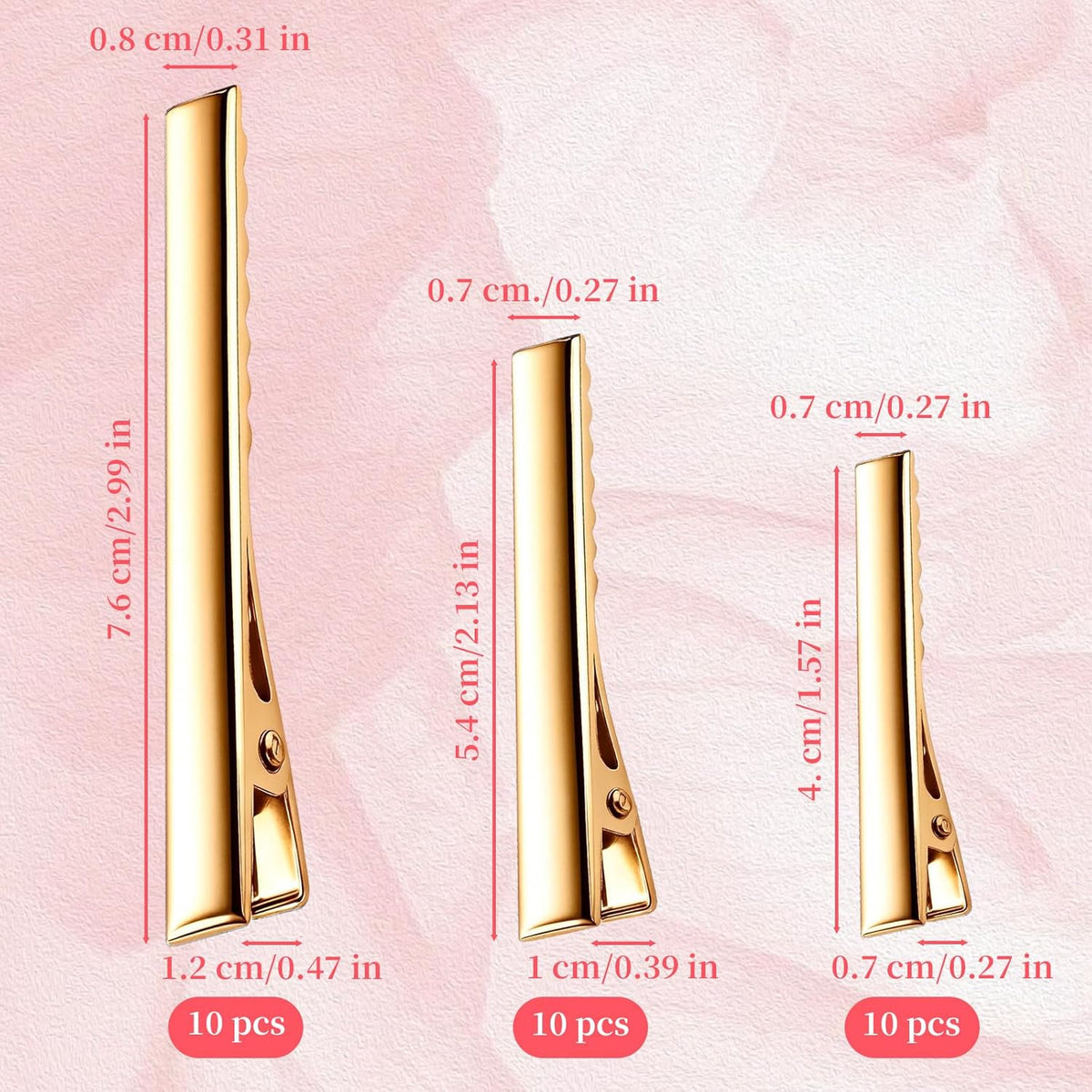 30-Pack Alligator Hair Clips - 3 Sizes (3" 2.2" 1.8") Large Metal Golden Hair Clips for Bow Making, Crafts, Salon Styling - Strong Hold Single Prong Hair Grip for Women & Girls Hairdresser