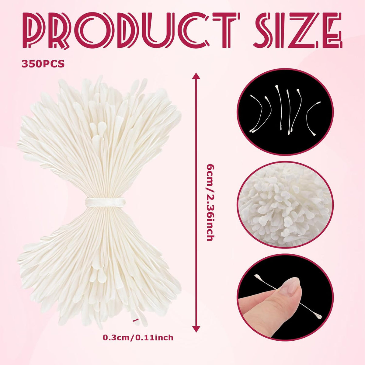 350Pcs 3mm White Matte Double Heads Flower Stamen Pistil for Flower Making Scrapbook Decoration Handmade Artificial Flower Pistil Matt-Like Floral Stamens for DIY Card Making Decor