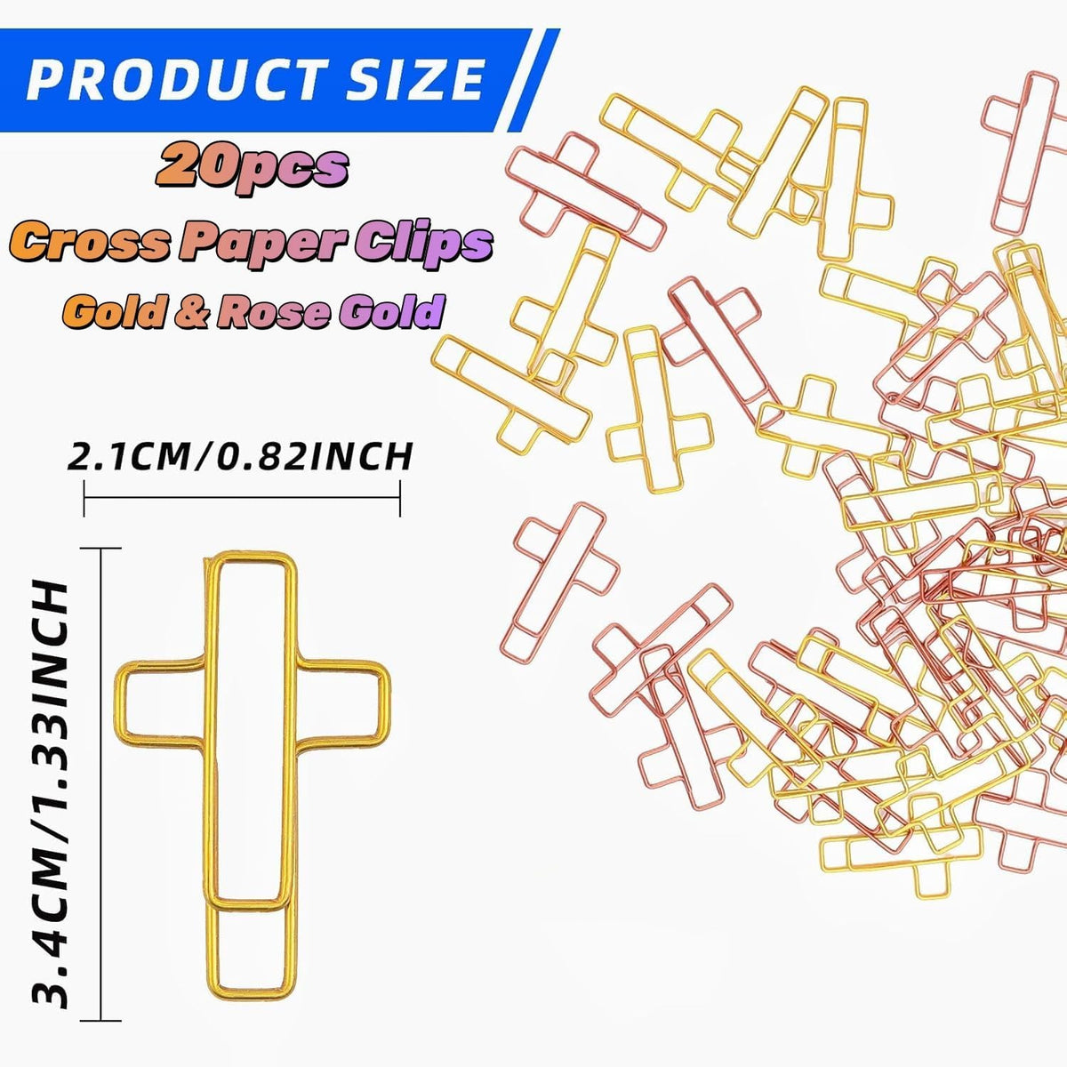Cross Paper Clips - 20 Pack (Gold & Rose Gold) Bible & Journal Clips - Journaling Bookmarks Paperclips for Office School Home Use - Also Perfect for Bible Study and Christian Journaling Supplies