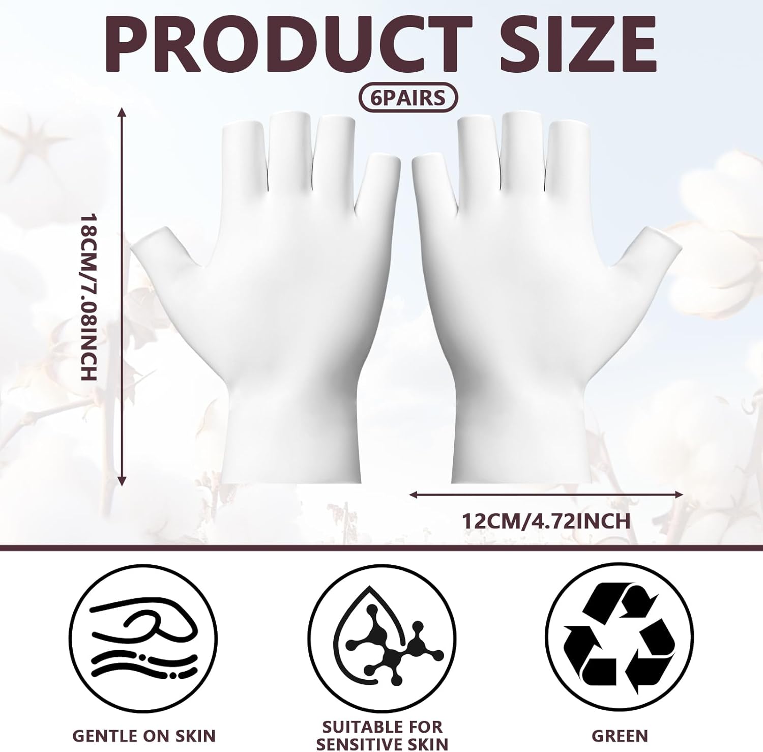 6 Pairs White Cotton Gloves - Fingerless Moisturizing Gloves - Eczema White Gloves for Dry Hands - Soft Sleep Glove for Eczema and Moisturizing Overnight - One Size Fits Most