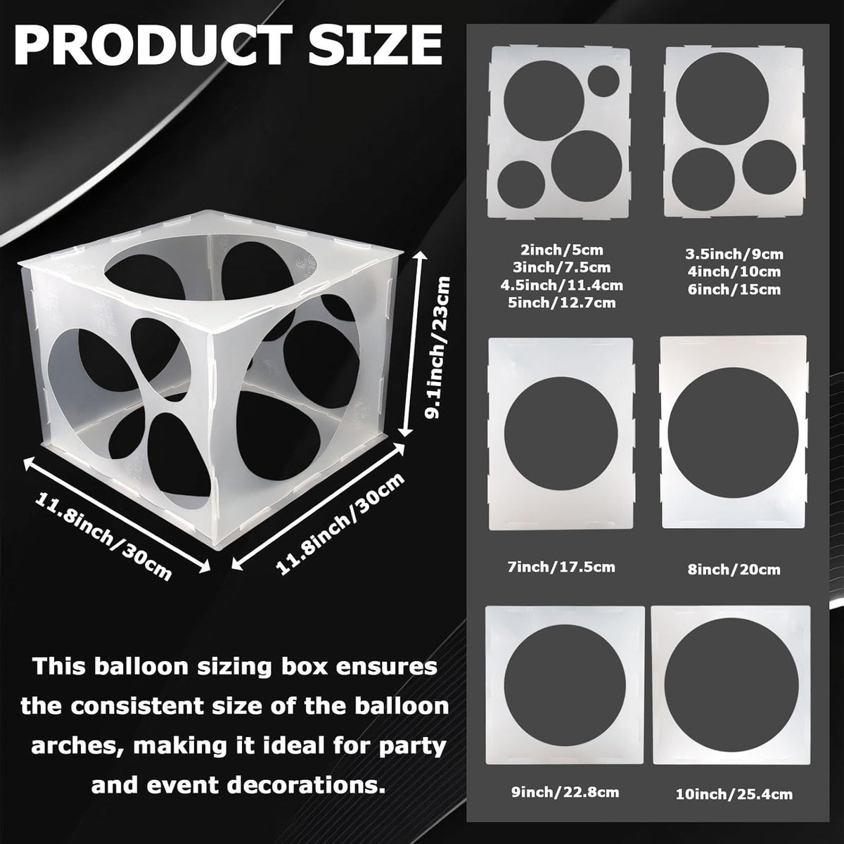 11 Holes Plastic Balloon Sizer Cube Box Collapsible 2-10 Inch Balloon Sizer Cube Boxs Size Measurement Tools for Balloons Decorations, Arches