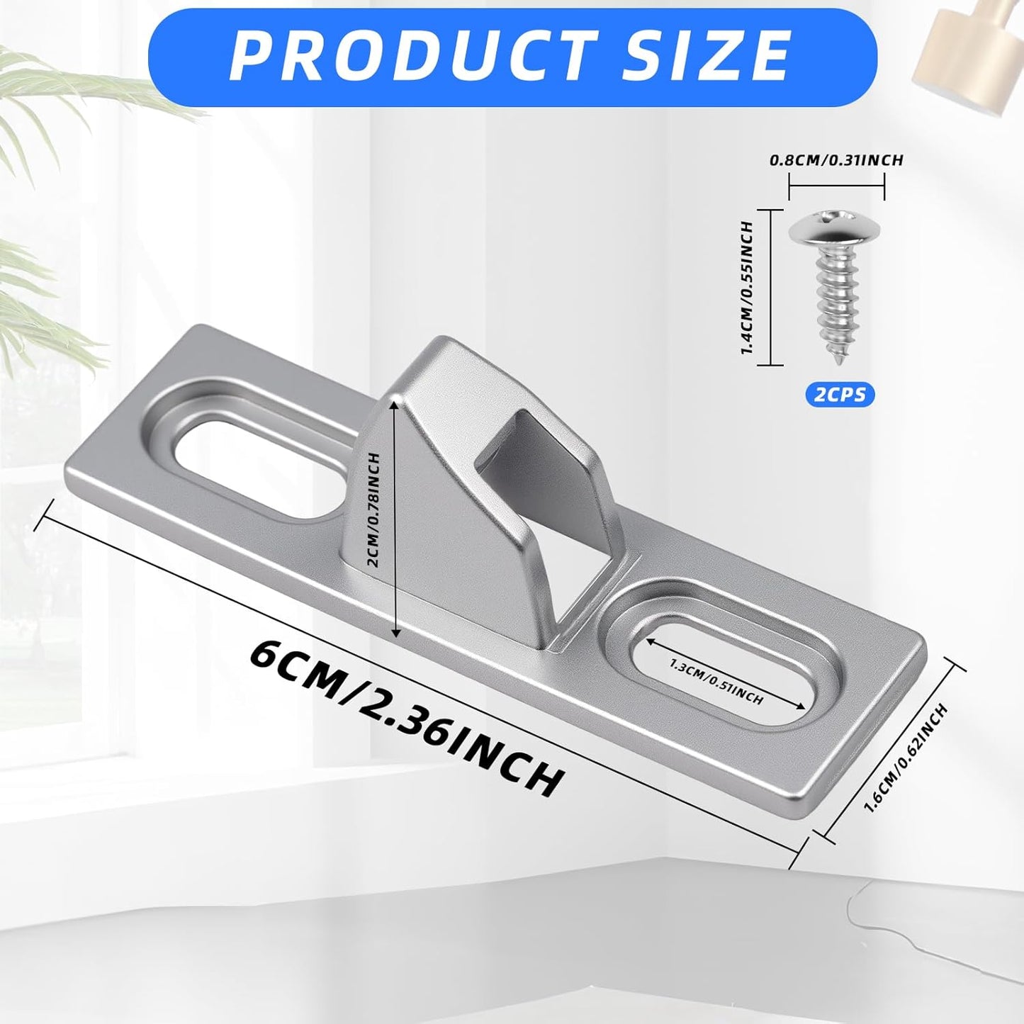Sliding Door Keeper 1Set Chrome Plated Sliding Glass Lock with mounting Screws Slide Sliding Door Lock Latch Hardware Replacement for Various Sliding Patio Door