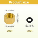6pcs Brass Pipe Cap, 1/4 Inch NPT Hex Head Pipe Fitting Caps with Rubber Gasket Faucet Valve Caps Brass Compression Cap for Closing off Pipes