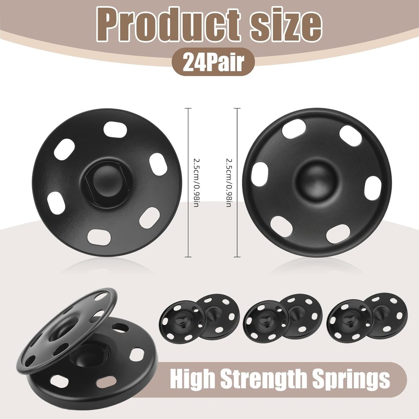 24Set 1Inch/25mm Large Sew-on Snap Buttons for Clothes - Sew on Snaps Sewing Snaps for Fabric - Metal Snaps Fasteners Press Studs Buttons for Sewing Clothing, Black