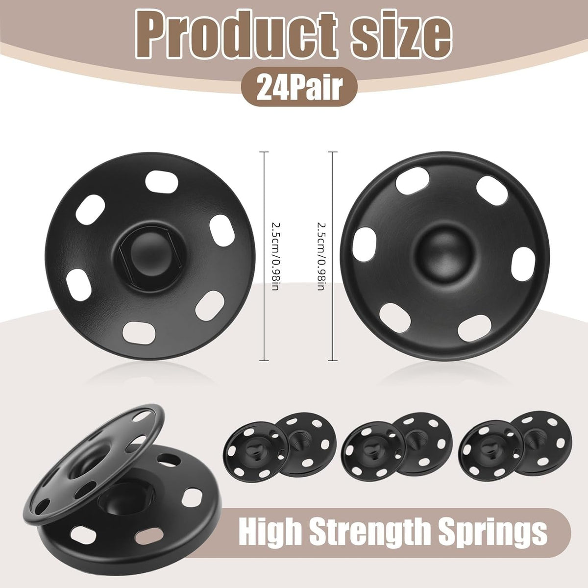 24Set 1Inch/25mm Large Sew-on Snap Buttons for Clothes - Sew on Snaps Sewing Snaps for Fabric - Metal Snaps Fasteners Press Studs Buttons for Sewing Clothing, Black