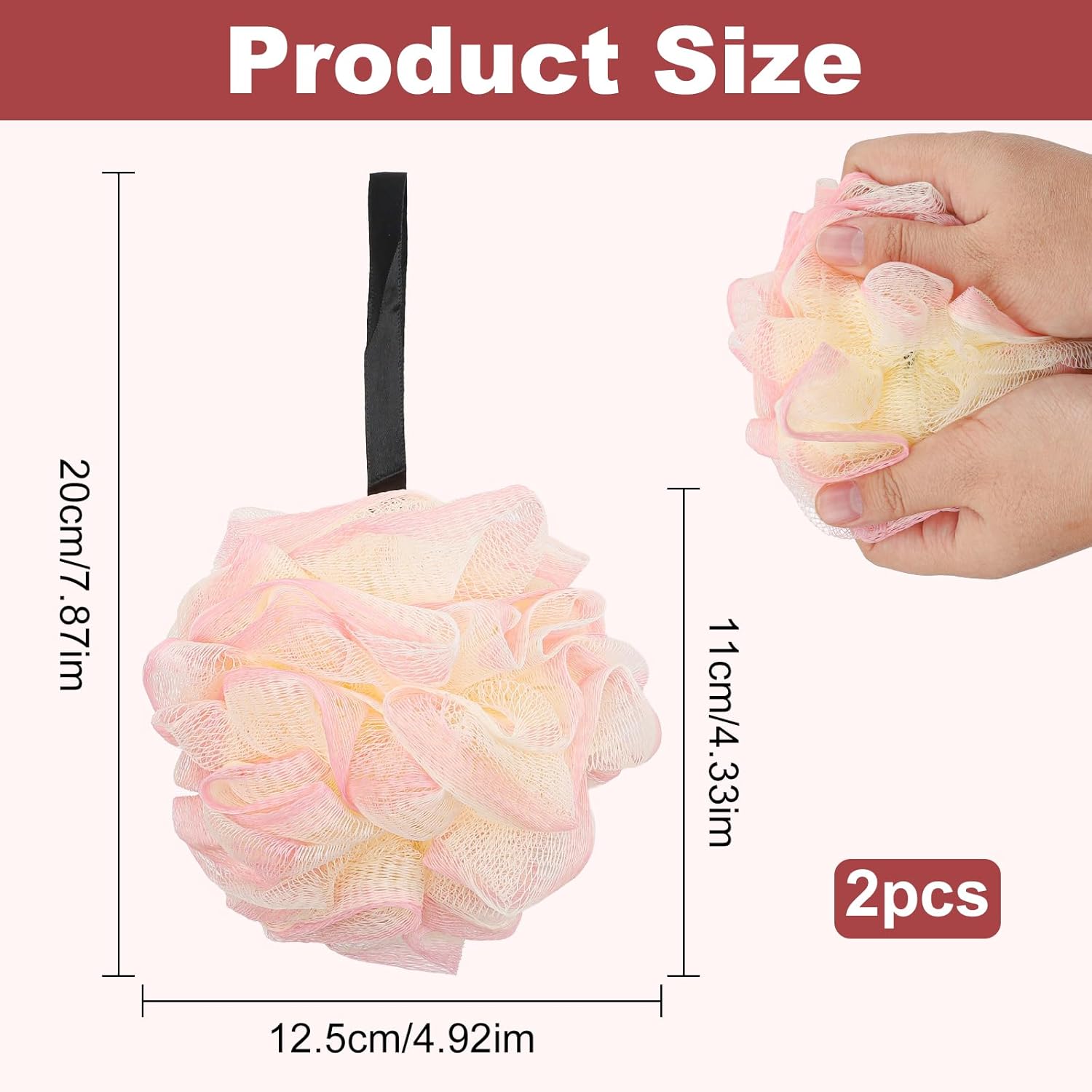 2 Pack Loofah Sponge Shower Loofahs - 2 Colors Bath Sponges Mesh Balls for Body Scrubber - Exfoliator Wash Back Scrubber Bathroom Men Women - Scrubbers Cleaning Bathing Accessories