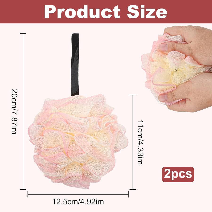 2 Pack Loofah Sponge Shower Loofahs - 2 Colors Bath Sponges Mesh Balls for Body Scrubber - Exfoliator Wash Back Scrubber Bathroom Men Women - Scrubbers Cleaning Bathing Accessories