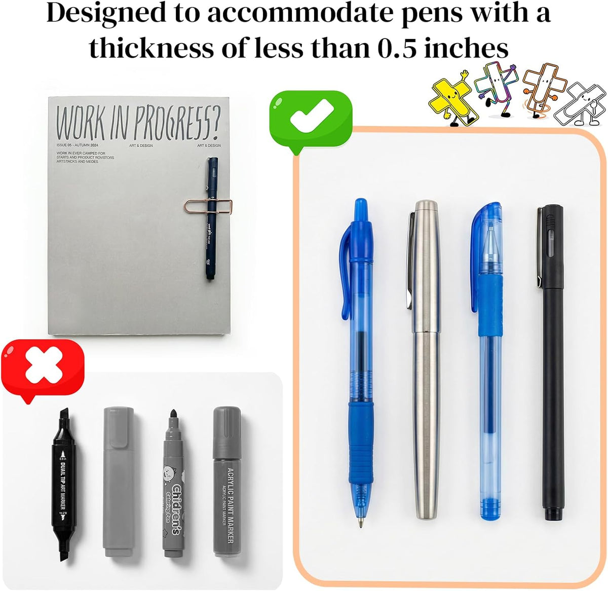 Paperclip Pen Holder, Metal Pen Holder for Notebook - 8 Pcs Cross Shaped Pen Clips Planner Accessories Office Supplies (Only for Pens with a Thickness of Less Than 0.5 Inches)