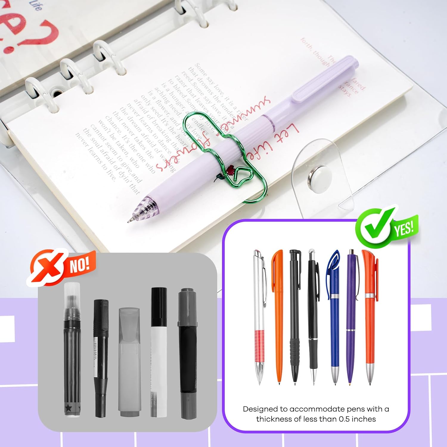 Paper Clip Pen Holder, Metal Pen Clips for Notebook - 8 Pcs Colorful Pen Clip Holder Planner Accessories, Colorful Cute Pen Clips (Only for Pens with a Thickness of Less Than 0.5 Inches)
