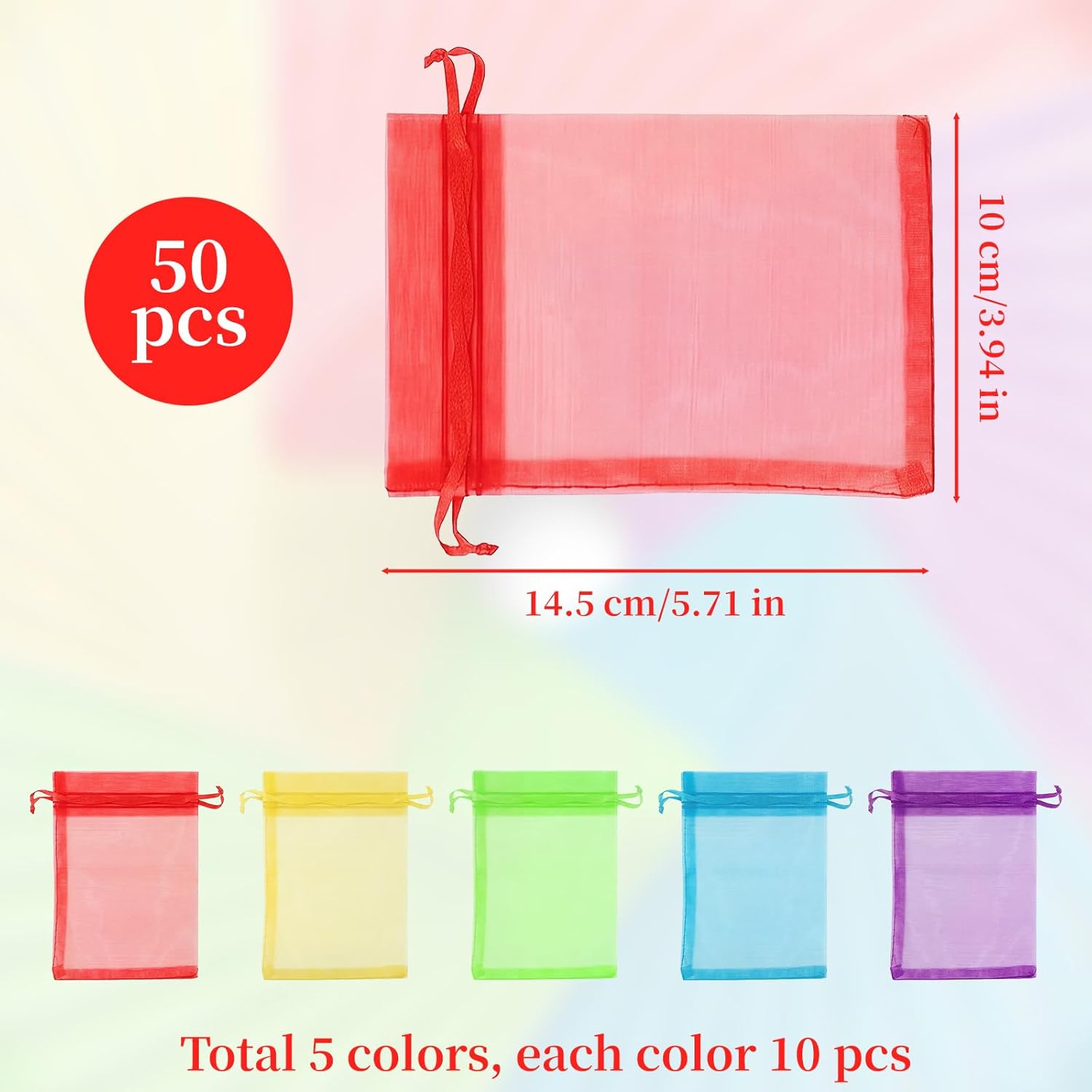 Fampery 50Pcs Premium Organza Bags Bulk - 5 Colors Drawstring Wedding Favor Bag - 4x6inch Jewelry Gift Bags for Wedding Festival Party - Pouches for Jewelry Bathroom Soaps Wrapping Supplies