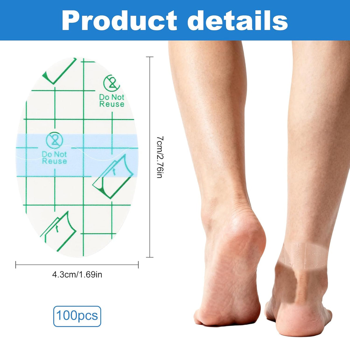 100PCS Self Adhesive Invisible Heel Anti Wear Sticker, Waterproof Transparent Thin Anti-Wear Foot Care Heel Protection Pad Stickers for Feet Heel Shoes Padding - Prevent Heels Rubbed 1.7×2.6in