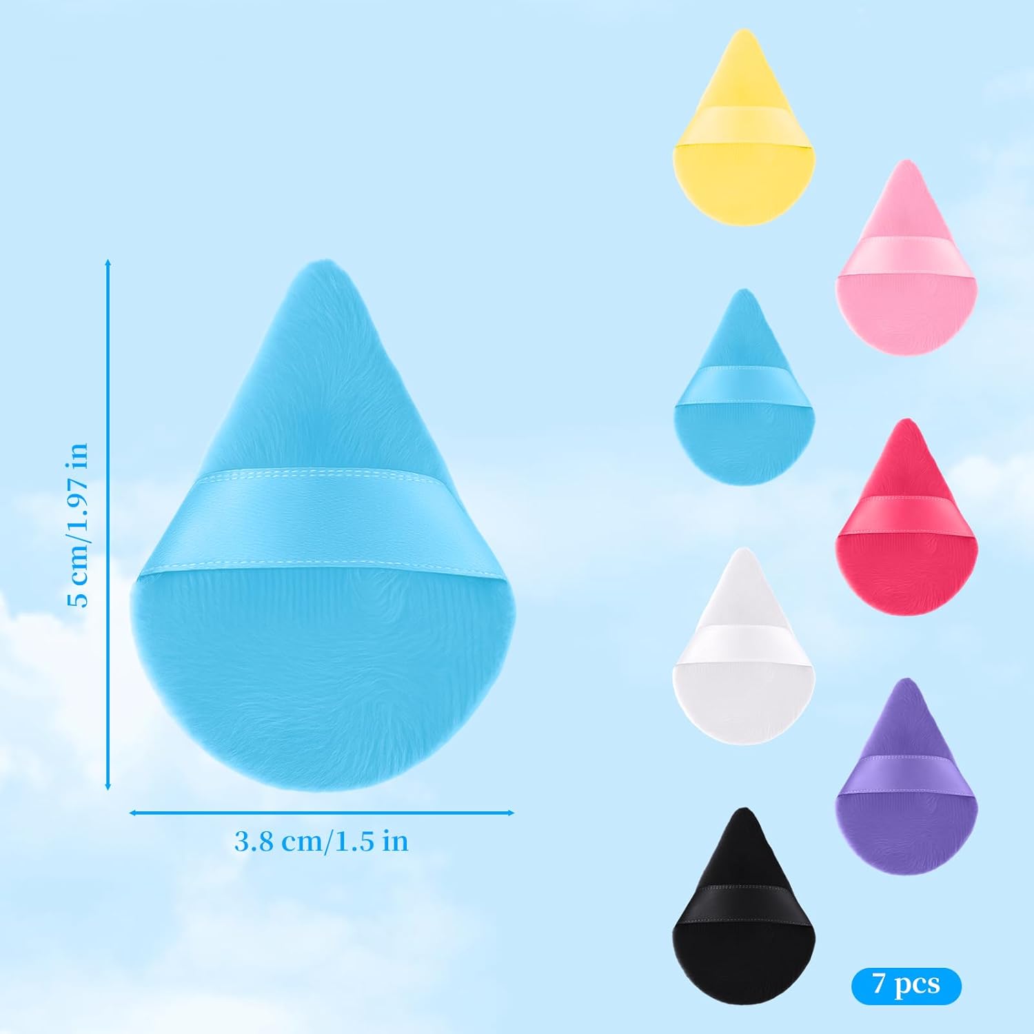 7-pack Mini Powder Puff - Finger-sized Mini Puff For Applying Loose & Pressed Powders - Soft, Reusable Small Velour Triangle Beauty Blender Makeup Sponge for Face Makeup