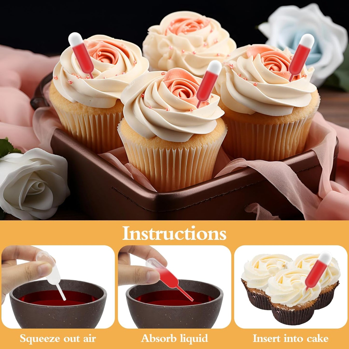 25Pcs Cupcakes Pipettes, 4ml Clear Plastic Pipettes - Transfer Liquid Pipettes Dropper for Chocolate, Strawberries Cupcakes, Ice Cream, Mini Cakes, Waffles, Children's Painting, Kitchen Supplies