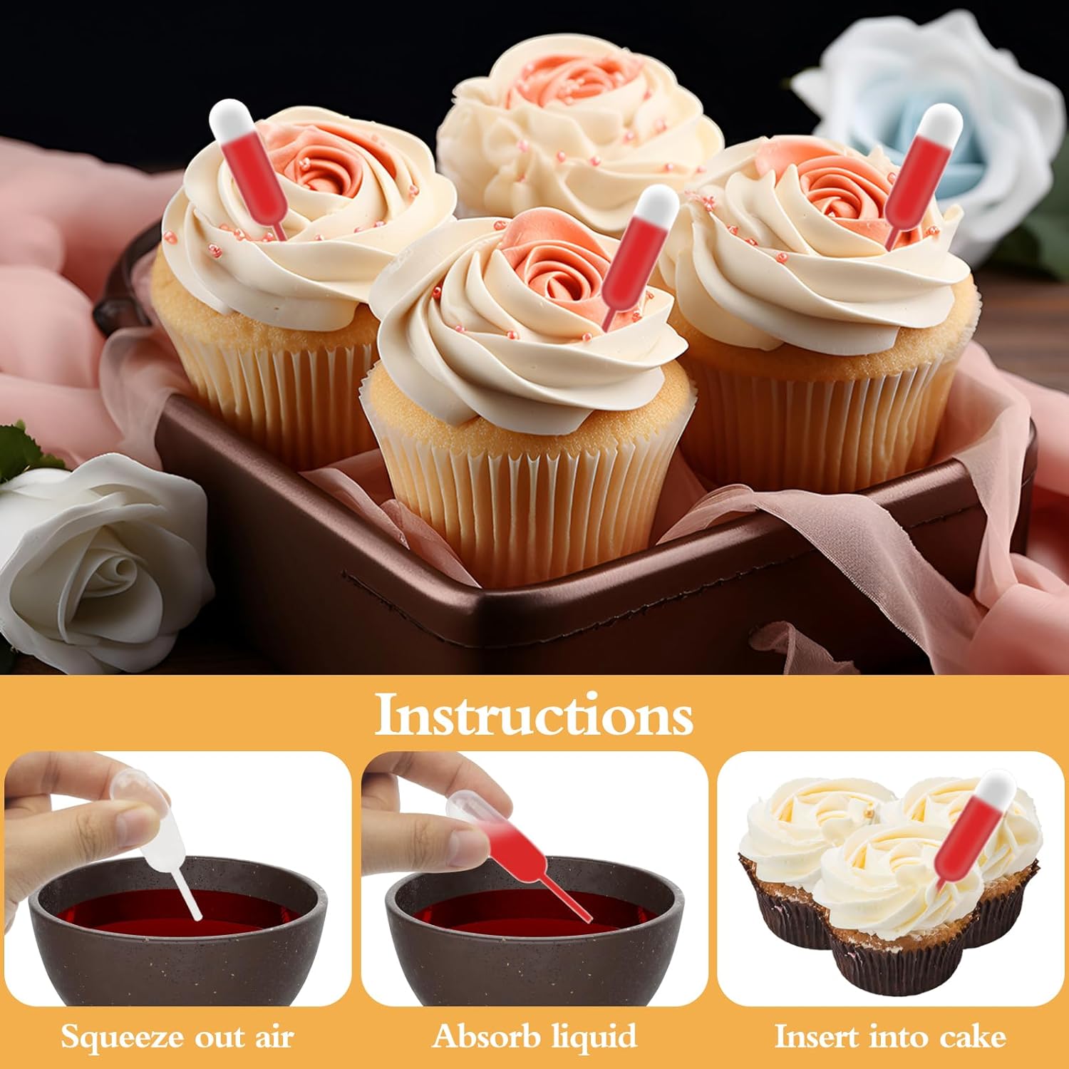 25Pcs Cupcakes Pipettes, 4ml Clear Plastic Pipettes - Transfer Liquid Pipettes Dropper for Chocolate, Strawberries Cupcakes, Ice Cream, Mini Cakes, Waffles, Children's Painting, Kitchen Supplies
