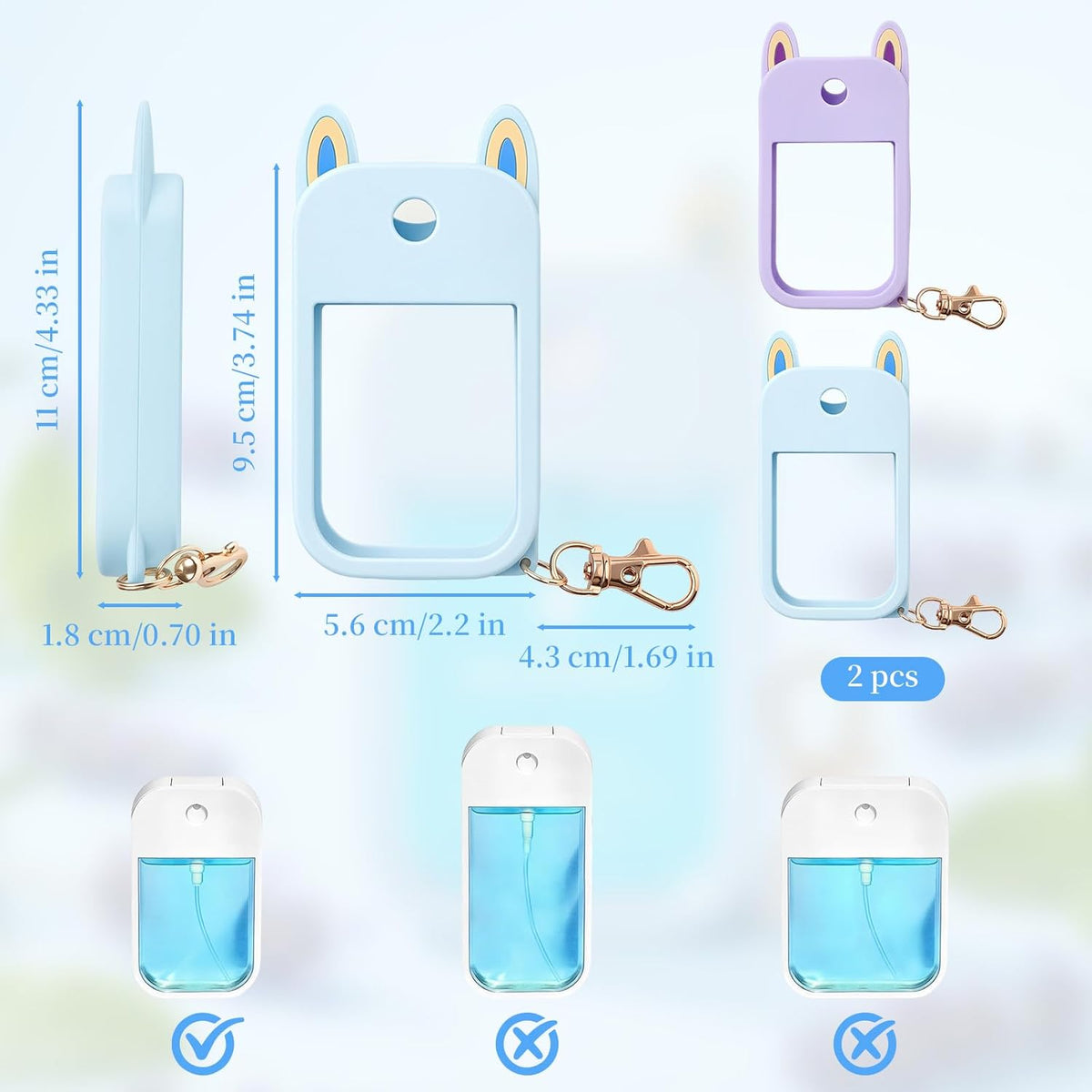 2-Pack Hand Sanitizer Spray Case Compatible with Touchland, Silicone Travel Hand Sanitizer Case Holder with Keychain for Touch Land Mist Cases 1FL. OZ - Blue,Purple