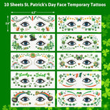 Ceiba Tree St. Patrick's Day Face Stickers Temporary Tattoos 10 Sheets Saint Patrick's Day Irish Shamrock Clover Make up Accessories for Women Kids Party Favors Decorations