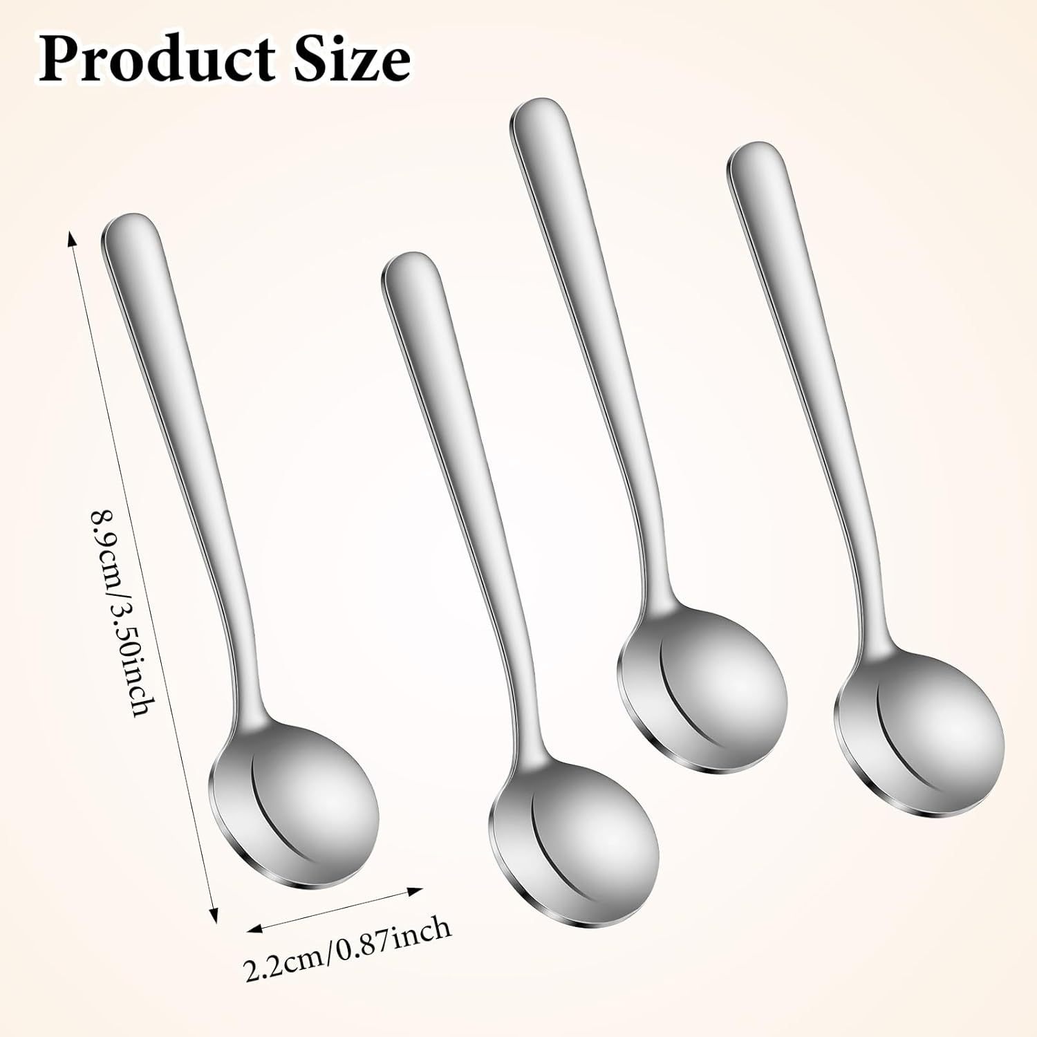 4Pcs Tiny Spoons for Spices, 3.5 Inch Stainless Steel Spice Spoon, Small Spoons for Spice Jars, Mini Metal Spoon for Sugar Salt Honey, Silver