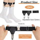 2PCS Mens Sock Garters - Adjustable Elastic Sock Suspenders Holders, Metal Non-slip Stocking Clips for Stockings